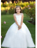 Sheer Neck Ivory Lace Tulle Flower Girl Dress Baby Baptism Dress